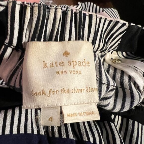 Kate Spade Black & White Striped Sleeveless Midi Dress with Satin Bow – Size 4 - Picture 7 of 8